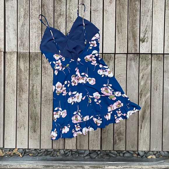 SUGARLIPS Navy & Pink Floral Print Mini Dress - Picture 3 of 10